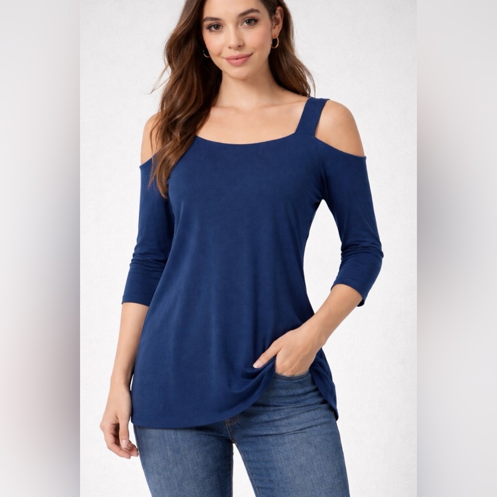 Sympli Deep Blue Cold Shoulder Top